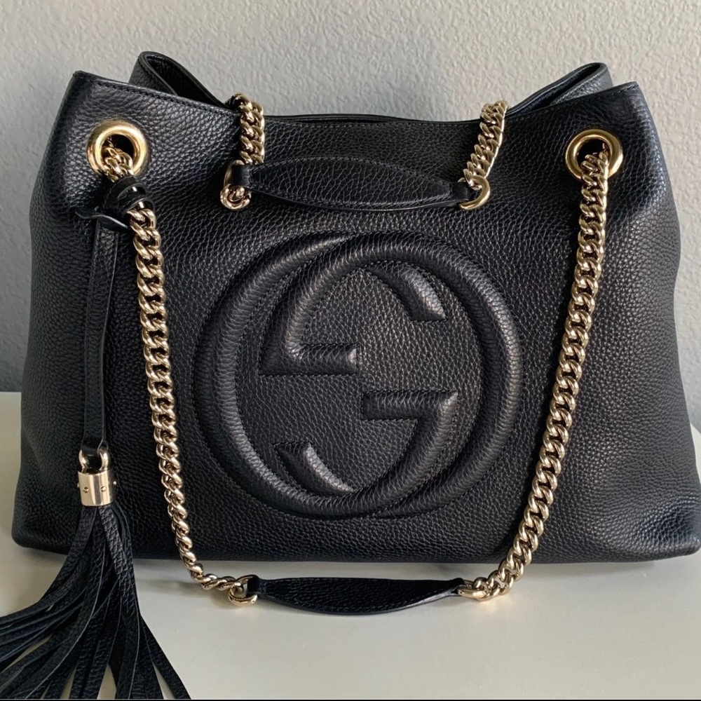 GUCCI Black SOHO Calfskin Chain Shoulder Bag